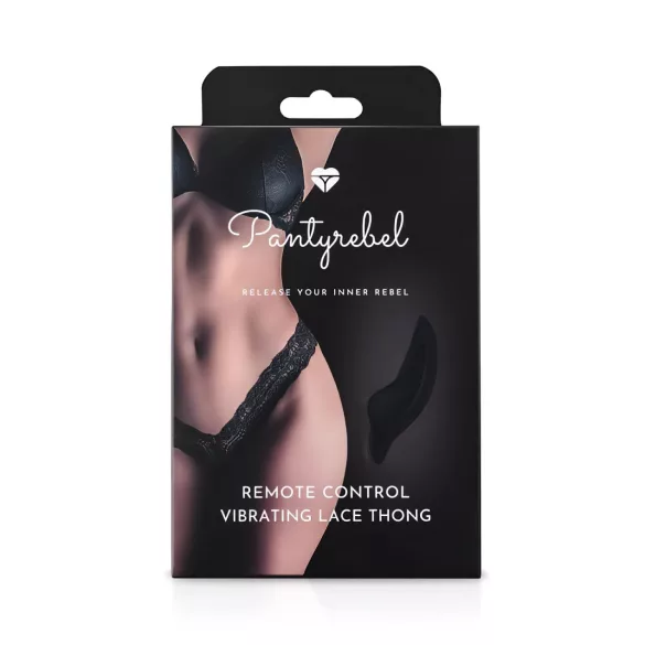 Pantyrebel - vibrator tanga din dantelă neagră, cu acumulator și telecomandă radio (mărimi S-L)
