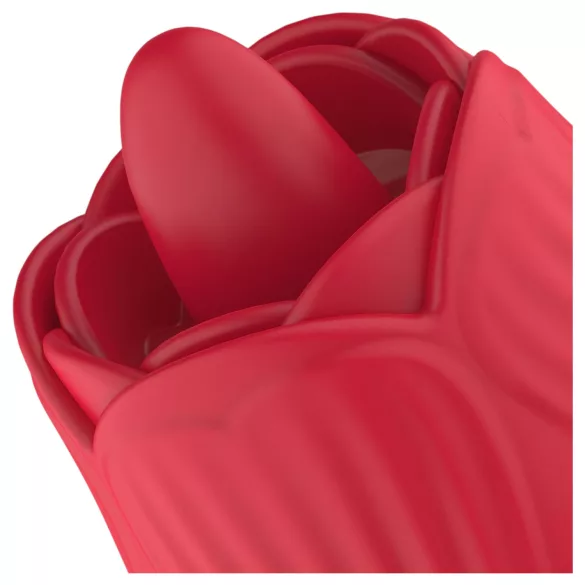 Teazers Rose - vibrator de împingere cu stimulare clitoridiană cu limbă (roșu)