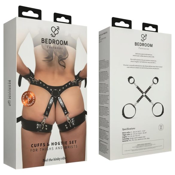 Bedroom Fantasies - set cătușe încheieturi și coapse - piele neagră