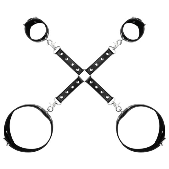 Bedroom Fantasies - set cătușe încheieturi și coapse - piele neagră