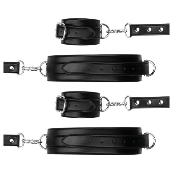 Bedroom Fantasies - set cătușe încheieturi și coapse - piele neagră