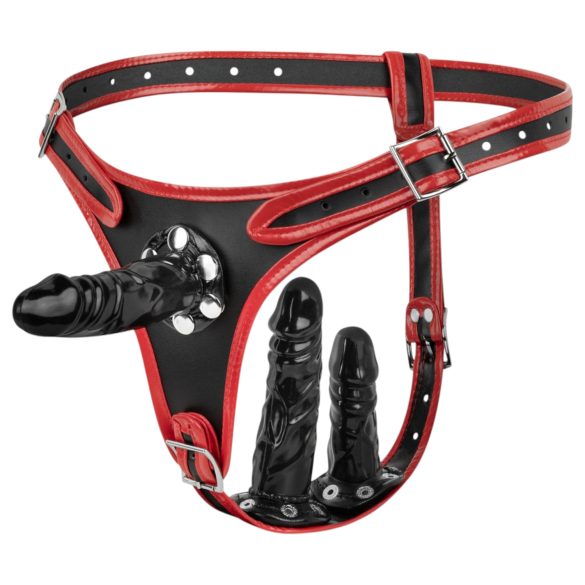 Easytoys - chiloț cu dildo triplu atasabil (negru)