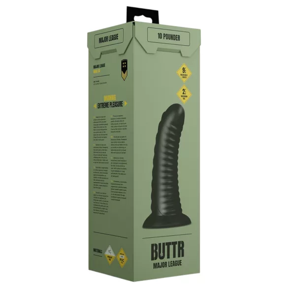 BUTTR Double Ribbed - dop anal cu striații mari (negru) - 26 cm