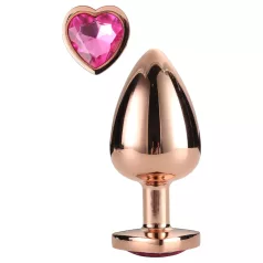   Gleaming Love - plug anal aluminiu cu piatră inimă - mărime M - roz auriu