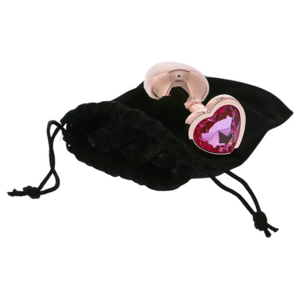 Gleaming Love - plug anal aluminiu cu piatră inimă - mărime M - roz auriu