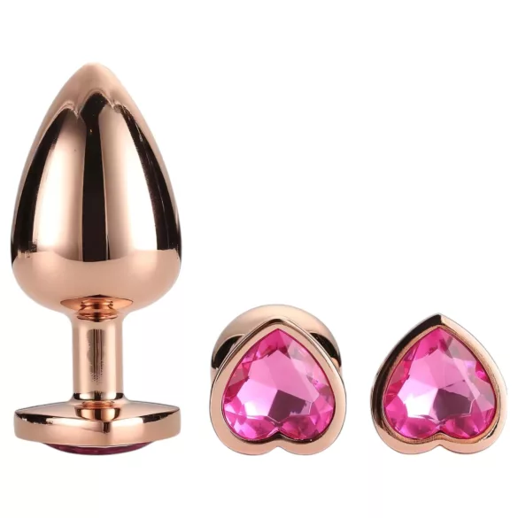 Gleaming Love - set plug anal inimă - rosegold - 3 piese