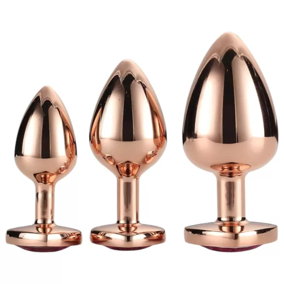 Gleaming Love - set plug anal inimă - rosegold - 3 piese