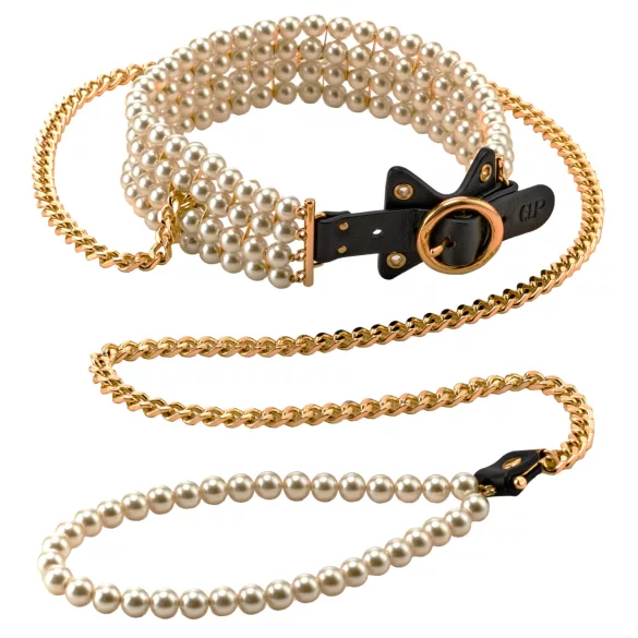 Allure - choker cu perle și lesă - negru