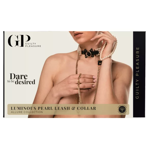 Allure - choker cu perle și lesă - negru
