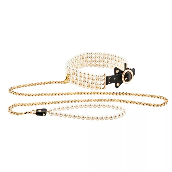 Allure - choker cu perle și lesă - negru