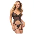 Zôf Jade - corset transparent cu portjartiere și tanga (negru) - L/XL