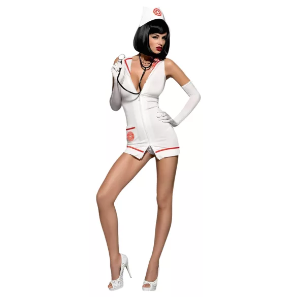 Obsessive - costum asistentă sexy - set complet - alb (S/M)