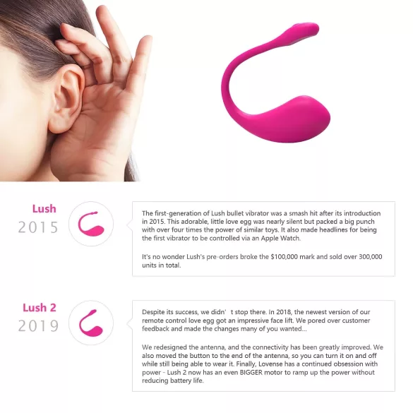 Lovense Lush 2 - ou vibrator purtabil controlat prin aplicație (roz)