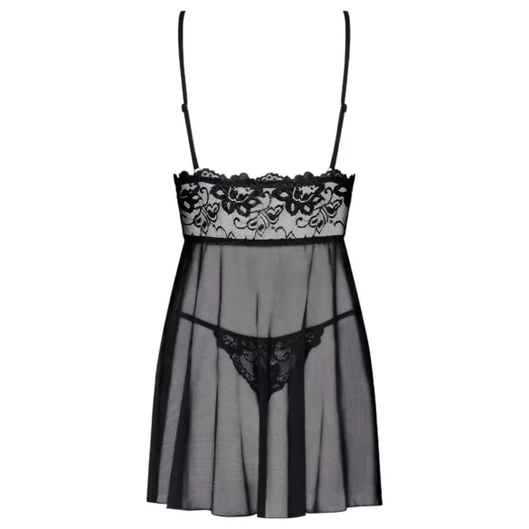 Idilă obsesivă - cămașă de noapte lejeră, din dantelă, și tanga (negru) - L/XL