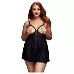  BACI - Babydoll sexy plus size cu portjartier deschis - negru - XL-XXL