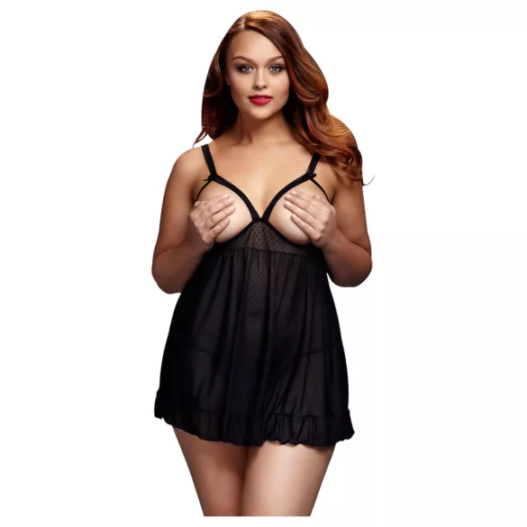 BACI - Babydoll sexy plus size cu portjartier deschis - negru - XL-XXL