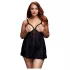 BACI - Babydoll sexy plus size cu portjartier deschis - negru - XL-XXL