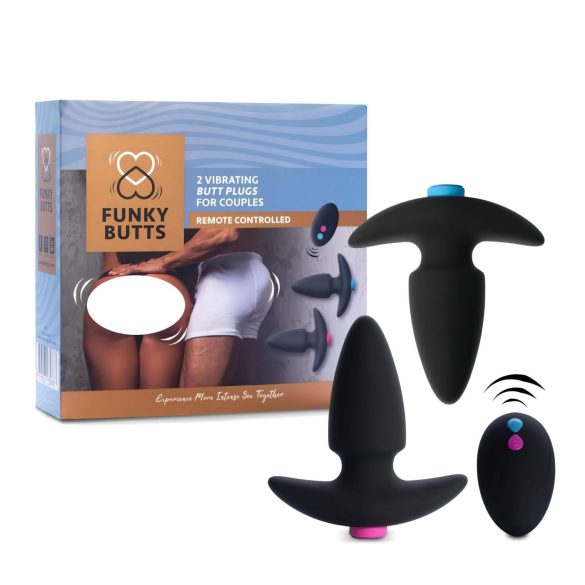 Set vibratoare anale wireless reîncărcabile FEELZTOYS Funkybutts (negru)