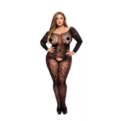   Baci - Body tip plasă damă mărime mare cu mâneci lungi model negru XL-XXL