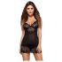 Obsessive Alluria - cămașă de noapte din dantelă și tanga (negru) - L/XL