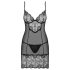 Obsessive Alluria - cămașă de noapte din dantelă și tanga (negru) - L/XL