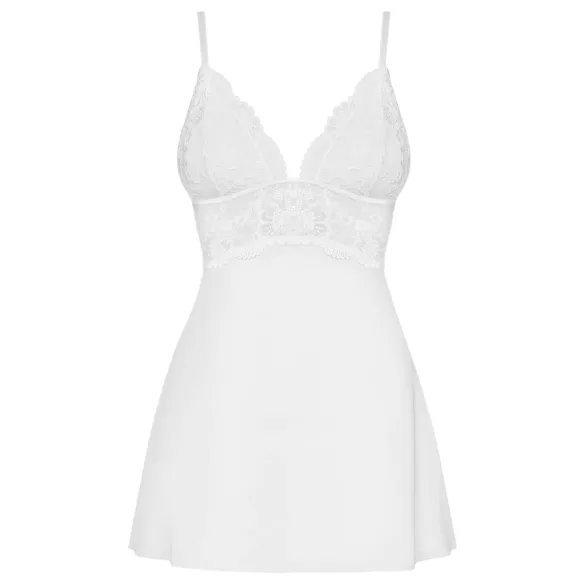 Obsessive - babydoll cu dantelă și tanga - alb