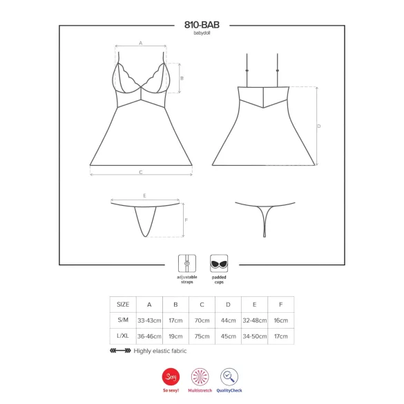 Obsessive - babydoll cu dantelă și tanga - alb