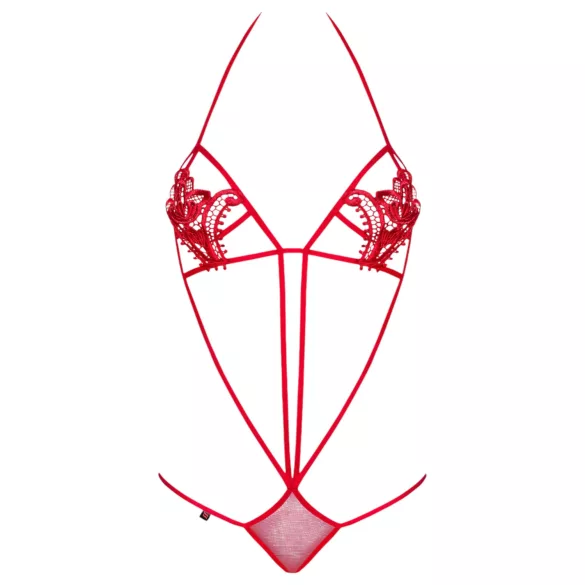Obsessive Luiza - body roșu cu bretele și model cu lalele (S/M)