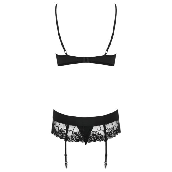 Obsessive - set lenjerie sexy brodată - dantelă neagră - L/XL