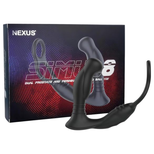 Nexus Simul8 - inel pentru penis cu dildo anal vibrator - silicon negru