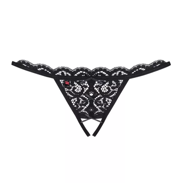 Obsessive - tanga deschisă cu fundiță mică - dantelă neagră - L/XL