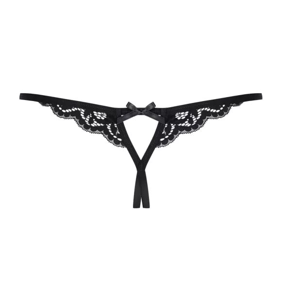 Obsessive - tanga deschisă cu fundiță mică - dantelă neagră - L/XL