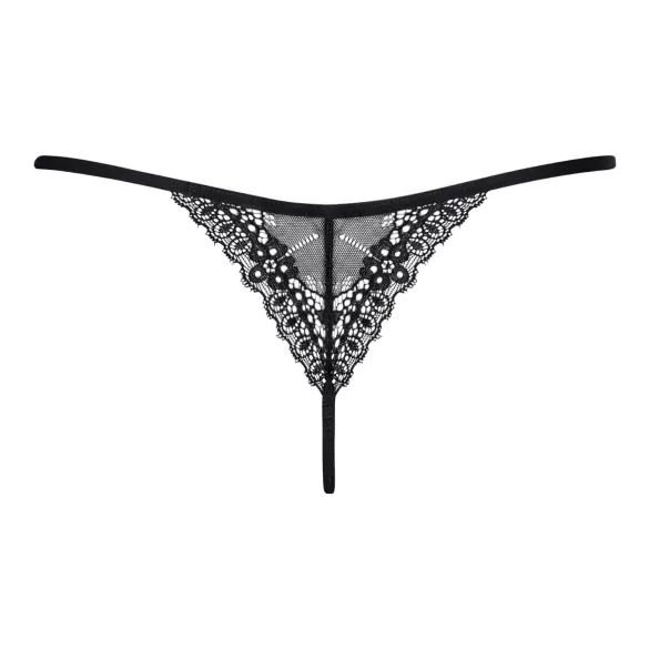 Obsessive - tanga din dantelă cu bretele - negru