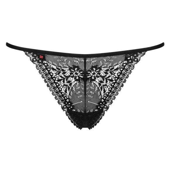 Obsessive - tanga din dantelă cu bretele - negru