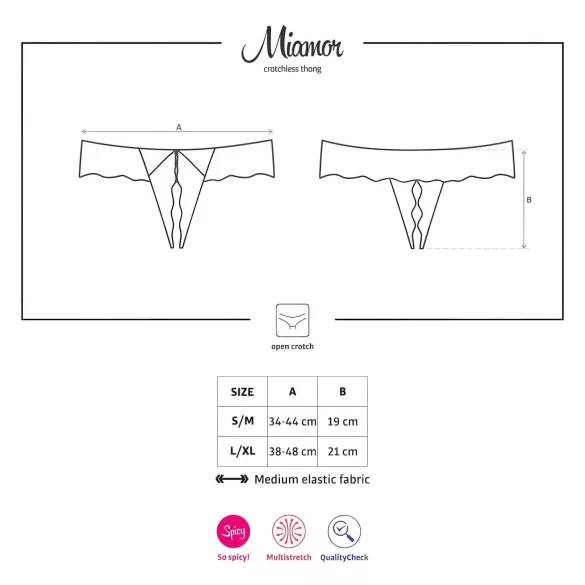 Obsessive - tanga damă deschisă din dantelă cu pietre - negru - XXL