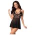 Obsessive 838-BAB-1 - set babydoll din dantelă transparentă (negru) - L/XL