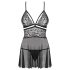 Obsessive 838-BAB-1 - set babydoll din dantelă transparentă (negru) - L/XL