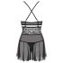 Obsessive 838-BAB-1 - set babydoll din dantelă transparentă (negru) - L/XL