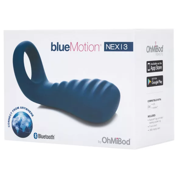 OHMIBOD Bluemotion Nex 3 - inel smart vibrațional pentru penis (albastru)