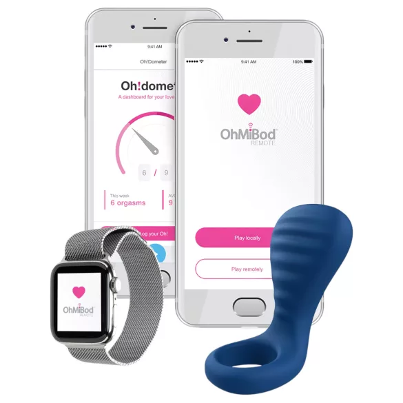 OHMIBOD Bluemotion Nex 3 - inel smart vibrațional pentru penis (albastru)