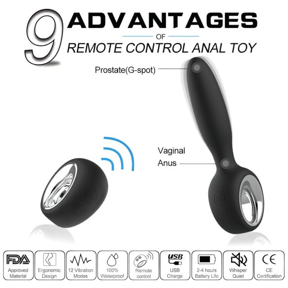 Aixiasia Dylon-Remote - vibrator anal wireless cu acumulator - negru