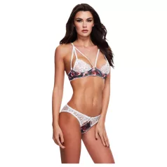 Baci - set sutien dantelat floral + chiloț deschis - M/L