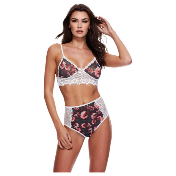 Baci - set seducător cu dantelă și flori, talie înaltă