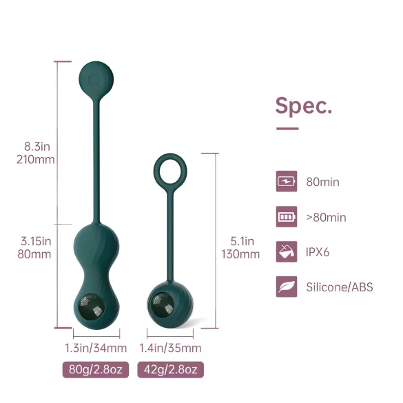 Magic Motion Crystal Duo - Bile geisha cu vibrații controlate prin aplicație (verde)