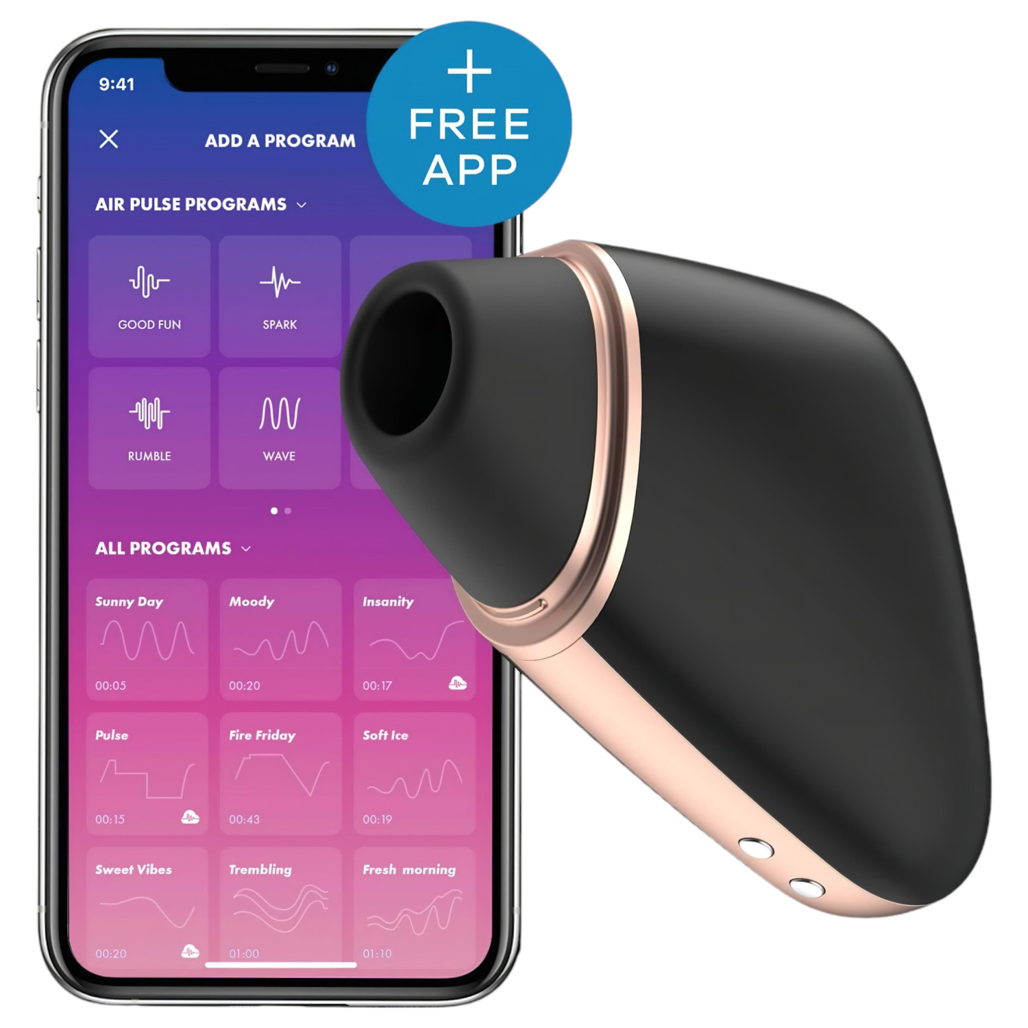 Satisfyer Love Triangle - vibrator clitoridian cu unde de aer controlat prin aplicație (negru)